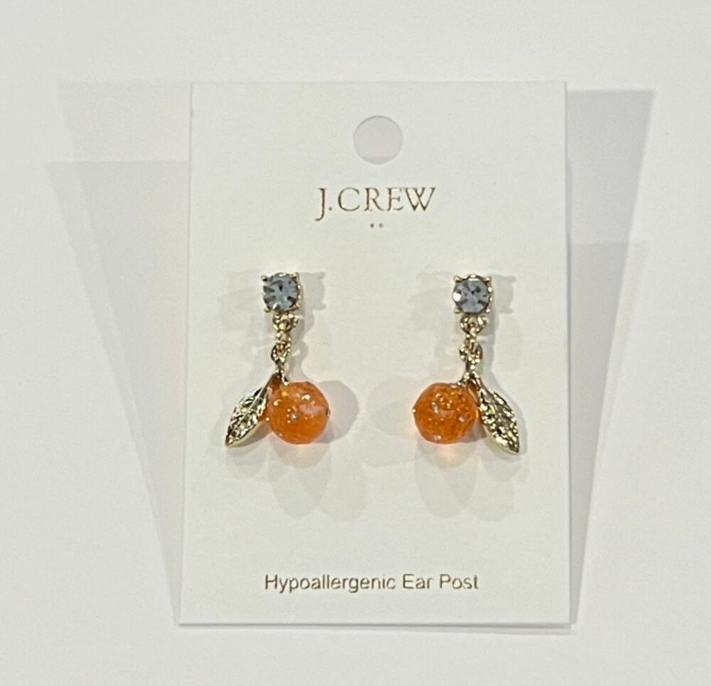NWT J. Crew Orange & Gold Rhinestone Drop Earrings